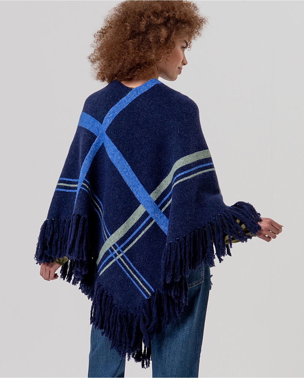 Poncho jacquard con frange - Surkana