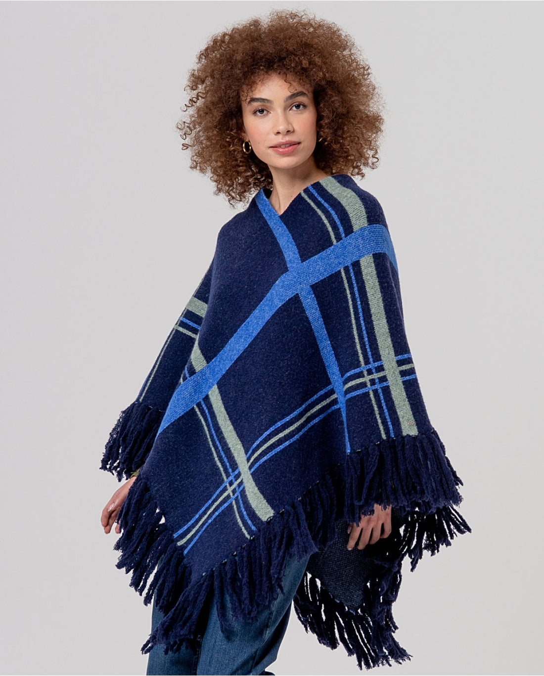 Poncho jacquard con frange - Surkana